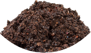 Close-up of a pile of rich, dark soil isolated on a black background.