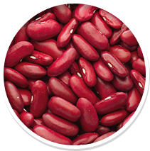 Close-up of red kidney beans in a circular container.